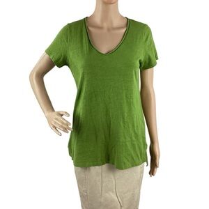 Eileen Fisher Organic Cotton Slub V-Neck Tee Green XS